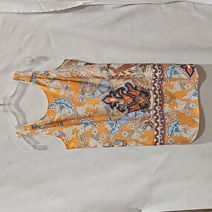 Lila Rose Dress, Shift, Orange/Tangerine, Paisley, Abstract, Floral, Blue Accent